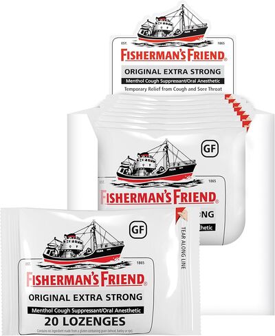Fisherman's Friend Original Extra Strong Cough Lozenges (20 Drops x 8 Packs), 10mg Natural Menthol, Cooling Relief from Sore Throat, Persistent Cough & Everyday Irritation, Vegan & Gluten-Free in Kuwait