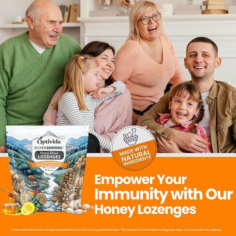 OPTIVIDA Nano Colloidal Silver Lozenges 60 PPM - Organic Cough Drops for Adults - Soothing Natural Honey Sore Throat Lozenges for Immune Support - Cold & Cough Relief Formula for Adults & Kids - 27ct in Kuwait