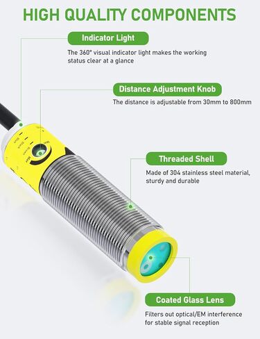 DIHOOL Photoelectric Proximity Sensor, Laser Motion Switch,IP65 Waterproof, Normally Open NPN NO, M16, 3 Wires,12V/24V Input(10-30VDC), Detection Distance Adjustable from 3cm to 80cm in Kuwait