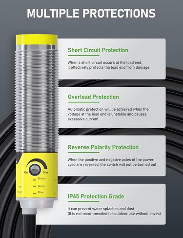 DIHOOL Photoelectric Proximity Sensor, Laser Motion Switch,IP65 Waterproof, Normally Open NPN NO, M16, 3 Wires,12V/24V Input(10-30VDC), Detection Distance Adjustable from 3cm to 80cm in Kuwait