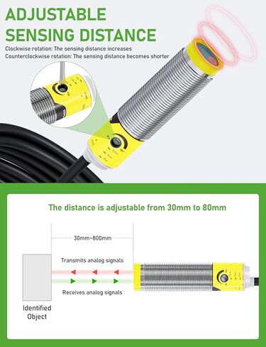 DIHOOL Photoelectric Proximity Sensor, Laser Motion Switch,IP65 Waterproof, Normally Open NPN NO, M16, 3 Wires,12V/24V Input(10-30VDC), Detection Distance Adjustable from 3cm to 80cm in Kuwait