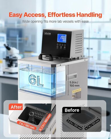 VEVOR Laboratory Chiller Circulator, -30℃-100℃, 6 L Internal and External Dual Circulation, Low Temperature Cooling Liquid Circulator Pump Chiller, Recirculating Chiller Water Bath for Laboratory in Saudi Arabia