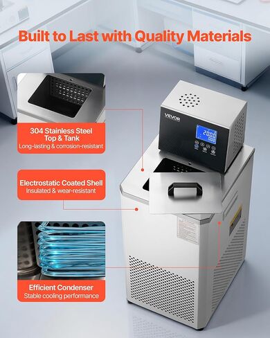 VEVOR Laboratory Chiller Circulator, -30℃-100℃, 6 L Internal and External Dual Circulation, Low Temperature Cooling Liquid Circulator Pump Chiller, Recirculating Chiller Water Bath for Laboratory in Saudi Arabia