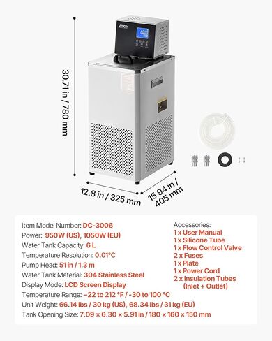 VEVOR Laboratory Chiller Circulator, -30℃-100℃, 6 L Internal and External Dual Circulation, Low Temperature Cooling Liquid Circulator Pump Chiller, Recirculating Chiller Water Bath for Laboratory in Saudi Arabia