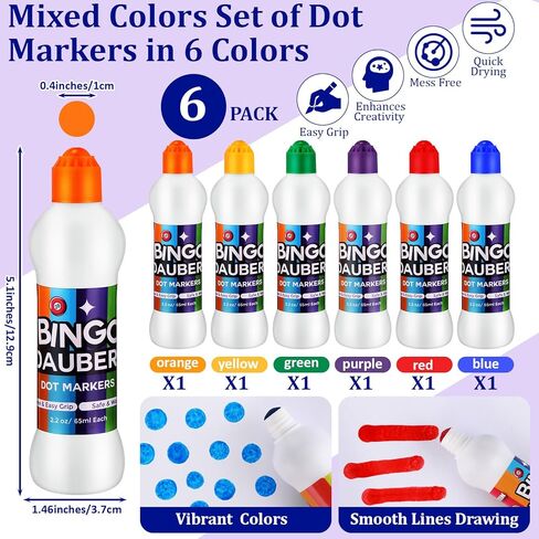 مجموعة Crtiin 1 حقيبة Bingo Dauber مع 6 قطع من Daubers مجموعة ألوان مختلطة من أقلام التحديد المنقطة بمقبض 6 ألوان وحقيبة حمل بسحاب مع 6 جيوب خارجية مناسبة لـ Bingo Night (2.2 أونصة، أرجواني) in Saudi Arabia