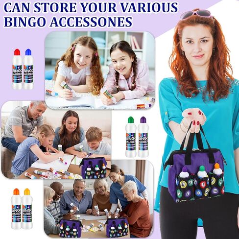 مجموعة Crtiin 1 حقيبة Bingo Dauber مع 6 قطع من Daubers مجموعة ألوان مختلطة من أقلام التحديد المنقطة بمقبض 6 ألوان وحقيبة حمل بسحاب مع 6 جيوب خارجية مناسبة لـ Bingo Night (2.2 أونصة، أرجواني) in Saudi Arabia
