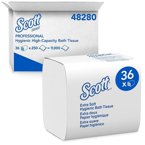 Scott Professional Hygienic High-Capacity Folded Tissue (48280), 2-Ply, White, Single Pull, (250 Sheets/Pack, 36 Packs/Case, 9000 Sheets/Case) in Kuwait