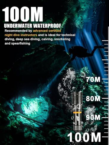 Scuba Dive Light Diving Flashlight - PFSN High Lumens Underwater Flashlight IPX68 Waterproof, Rechargeable Dive Torch, Narrow Beam Diving Lamp Best for Diver Submersible Caving, Snorkeling in Kuwait