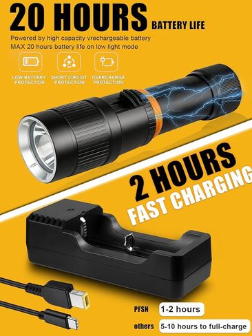 Scuba Dive Light Diving Flashlight - PFSN High Lumens Underwater Flashlight IPX68 Waterproof, Rechargeable Dive Torch, Narrow Beam Diving Lamp Best for Diver Submersible Caving, Snorkeling in Kuwait