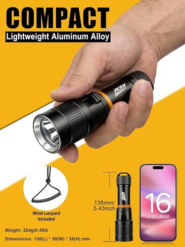 Scuba Dive Light Diving Flashlight - PFSN High Lumens Underwater Flashlight IPX68 Waterproof, Rechargeable Dive Torch, Narrow Beam Diving Lamp Best for Diver Submersible Caving, Snorkeling in Kuwait