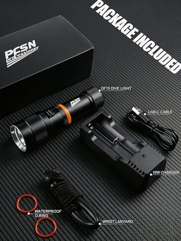Scuba Dive Light Diving Flashlight - PFSN High Lumens Underwater Flashlight IPX68 Waterproof, Rechargeable Dive Torch, Narrow Beam Diving Lamp Best for Diver Submersible Caving, Snorkeling in Kuwait