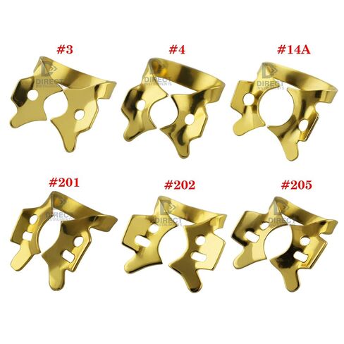 6 Pieces Set Dental Rubber Dam Clamps Winged Gold Color Coded Retractors Retainers in Kuwait