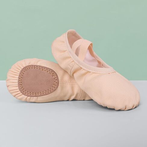 Ballet Shoes for Girls & Boys, Canvas Toddler Ballet Slippers with Soft Suede Sole, Breathable Dance Shoes with Elastic Strap for Toddler/Little Kid/Big Kid, Ideal for Ballet Practice Gymnastics Stage Performance in Saudi Arabia