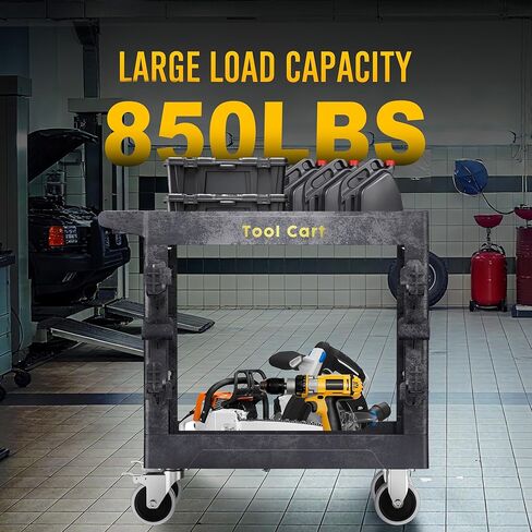 Heavy Duty Plastic Utility Cart on Wheels 34.4 x 17 Inch - Work Cart Tub Storage Deep Shelves and 360° Swivel Wheels Safely Holds up to 600 lbs - 2 Tier Service Cart for Warehouse,Garage, Cleaning in Saudi Arabia