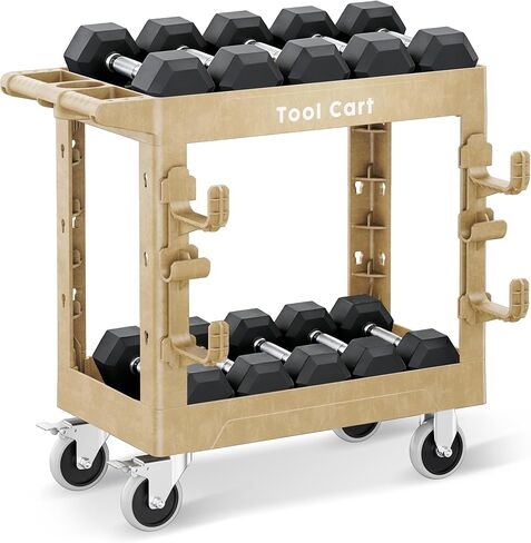 Heavy Duty Plastic Utility Cart on Wheels 34.4 x 17 Inch - Work Cart Tub Storage Deep Shelves and 360° Swivel Wheels Safely Holds up to 600 lbs - 2 Tier Service Cart for Warehouse,Garage, Cleaning in Saudi Arabia