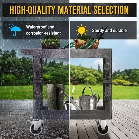 Heavy Duty Plastic Utility Cart on Wheels 34.4 x 17 Inch - Work Cart Tub Storage Deep Shelves and 360° Swivel Wheels Safely Holds up to 600 lbs - 2 Tier Service Cart for Warehouse,Garage, Cleaning in Saudi Arabia