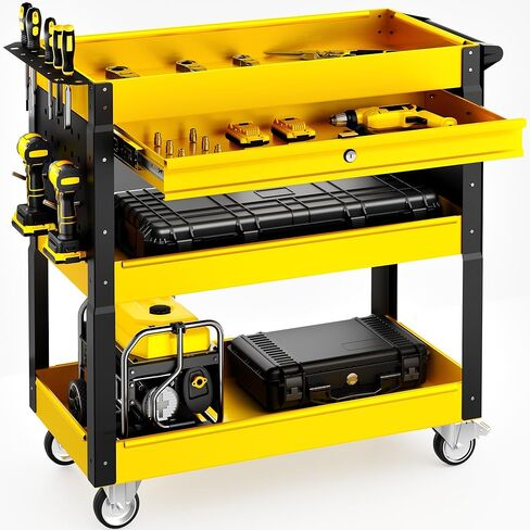 Heavy Duty Plastic Utility Cart on Wheels 34.4 x 17 Inch - Work Cart Tub Storage Deep Shelves and 360° Swivel Wheels Safely Holds up to 600 lbs - 2 Tier Service Cart for Warehouse,Garage, Cleaning in Saudi Arabia