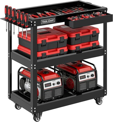 Heavy Duty Plastic Utility Cart on Wheels 34.4 x 17 Inch - Work Cart Tub Storage Deep Shelves and 360° Swivel Wheels Safely Holds up to 600 lbs - 2 Tier Service Cart for Warehouse,Garage, Cleaning in Saudi Arabia