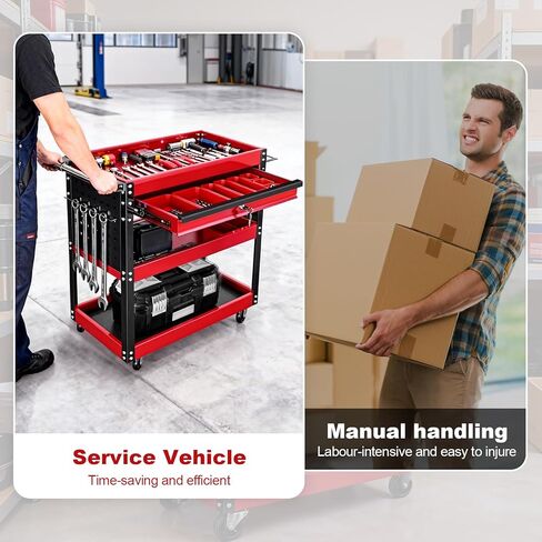3-Tier Tool Cart with Wheels, 400 lbs Load Capacity,Rolling Tool Cart with Drawer & Pegboard, Mechanic Tool Storage Organizer with Locking System for Garage, Warehouse and Repair Shop, Black&Red in Saudi Arabia