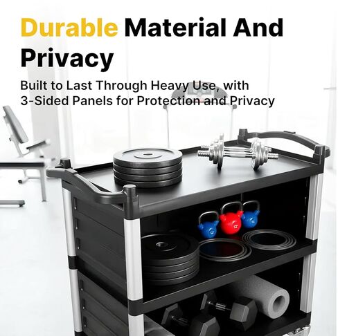 NorthSky Select Dual-Handle Utility Service Cart, 3 Shelves, 440 lb. Capacity -Black Plastic Shelves, Lockable Swivel Casters - Suitable for Hospital, Lab, Hotel, Office Transport & Organizing in Kuwait