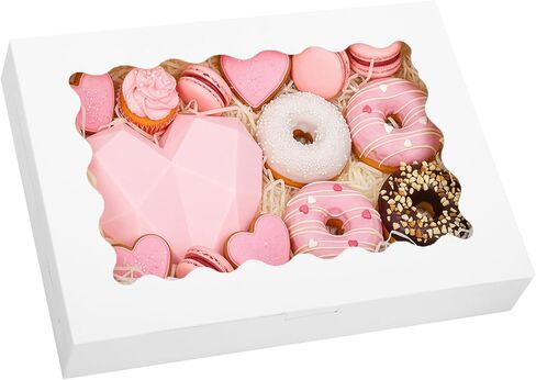 Moretoes 40pcs Cookie Boxes, 14x10x2.5 Inch Auto-Popup Bakery Boxes, Treat Boxes with Window for Donuts, Pies, Cakes, Muffins, and Pastries in Kuwait