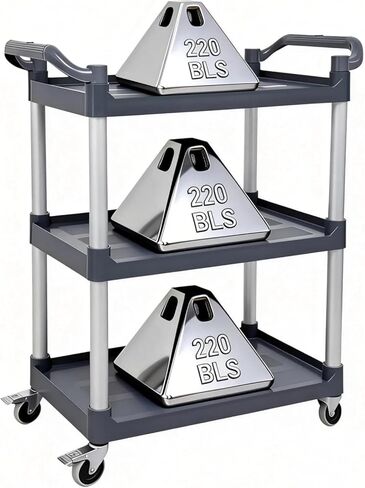 3 Tier Utility Cart on Wheels 660 lbs Load Capacity Heavy Duty Food Cart for Kitchen Warehouse Garage Restaurant, Rolling Trolley Utility Shelf with Casters for Storage and Transportation in Kuwait