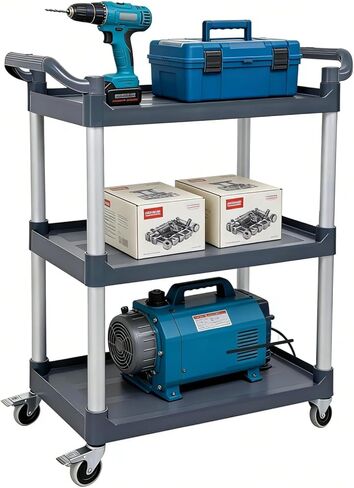 3 Tier Utility Cart on Wheels 660 lbs Load Capacity Heavy Duty Food Cart for Kitchen Warehouse Garage Restaurant, Rolling Trolley Utility Shelf with Casters for Storage and Transportation in Kuwait