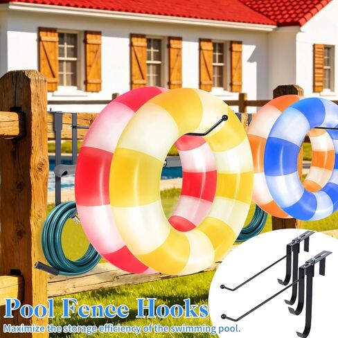 2PCS Pool Fence Hooks Pool Pole Hanger for Swimming Ring,Towel,Adjustable Pool Float Organizer Storage Rack Swimming Accessories Equipment,Indoor and Outdoor Storage,Space-Saving in Kuwait