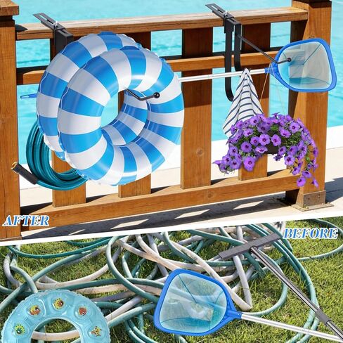 2PCS Pool Fence Hooks Pool Pole Hanger for Swimming Ring,Towel,Adjustable Pool Float Organizer Storage Rack Swimming Accessories Equipment,Indoor and Outdoor Storage,Space-Saving in Kuwait