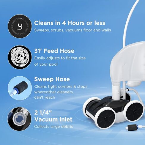 MAKHOON Upgrade Pool Pressure Side Sweeper: Professional Solution for Cleaning Your Swimming Pool (Four Wheels are Better Than Three) Need 1.5" Female Thread Pool Booster Pump Inlet, 4 Bar Pressure in Kuwait