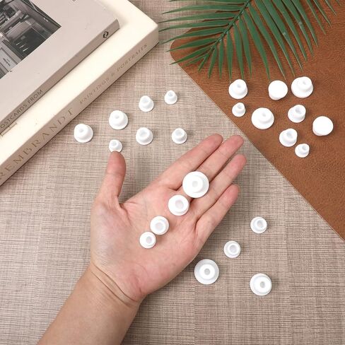 30 PCS 5 Sizes Silicone Rubber Hole Plugs, White Round Replacement Rubber Tube Plug with Hole 9.5-15mm Inner Diameter, Silicone Soft Waterproof Bottle Stopper for Flower Pots Bottles Pipes in Kuwait