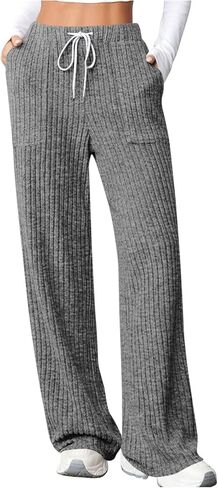 سراويل يوجا نسائية واسعة الساق سراويل رياضية فضفاضة مضلعة عالية الخصر مريحة للتمرين سراويل ناعمة in Kuwait