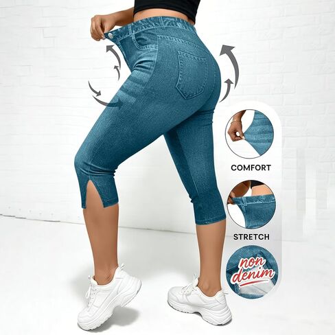 Jeggings for Women Pull On Capri Jeans Stretchy Jean Capris High Waisted Denim Capri Leggings Casual Pants with Pocket in Saudi Arabia