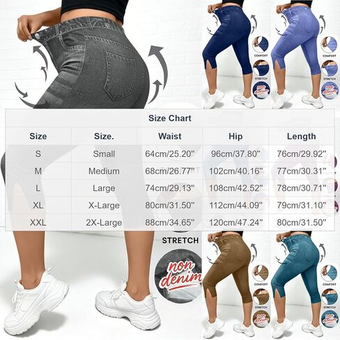 Jeggings for Women Pull On Capri Jeans Stretchy Jean Capris High Waisted Denim Capri Leggings Casual Pants with Pocket in Saudi Arabia