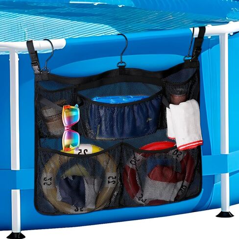 Above Ground Pool Storage Bag, 24x20, Hanging Mesh Organizer with Pockets for Swimming Toys, Metal Frame Pools, Towels & Beverages (Black) in Saudi Arabia