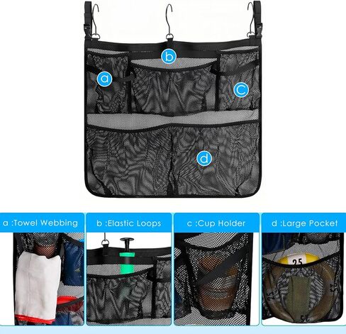 Above Ground Pool Storage Bag, 24x20, Hanging Mesh Organizer with Pockets for Swimming Toys, Metal Frame Pools, Towels & Beverages (Black) in Saudi Arabia