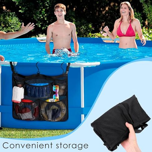 Above Ground Pool Storage Bag, 24x20, Hanging Mesh Organizer with Pockets for Swimming Toys, Metal Frame Pools, Towels & Beverages (Black) in Saudi Arabia