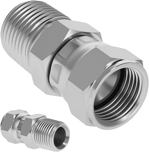 محول دوار هيدروليكي 3/8 بوصة ذكر NPTF × 1/2 بوصة أنثى JIC 37 درجة، 6505-06-08 موصل وصلات الأنابيب المستقيمة 360 درجة للأنظمة الهيدروليكية والمعدات الزراعية (قطعتان) in Kuwait