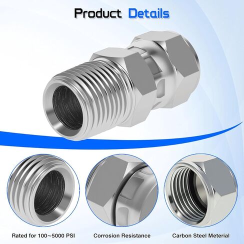 محول دوار هيدروليكي 3/8 بوصة ذكر NPTF × 1/2 بوصة أنثى JIC 37 درجة، 6505-06-08 موصل وصلات الأنابيب المستقيمة 360 درجة للأنظمة الهيدروليكية والمعدات الزراعية (قطعتان) in Kuwait