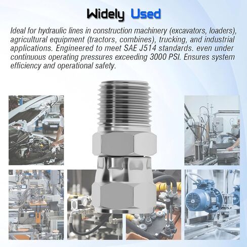 محول دوار هيدروليكي 3/8 بوصة ذكر NPTF × 1/2 بوصة أنثى JIC 37 درجة، 6505-06-08 موصل وصلات الأنابيب المستقيمة 360 درجة للأنظمة الهيدروليكية والمعدات الزراعية (قطعتان) in Kuwait