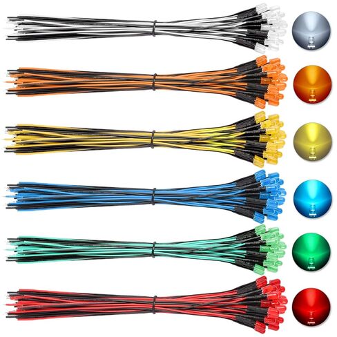 120Pcs (6 Colors × 20Pcs) 5MM Pre Wired 12V LED Diodes, LED Indicators with 7.87 Inch/20CM Color-Matched Wires, Plastic Case for DIY Lighting, Circuit Experiments, Hobby Projects in Kuwait