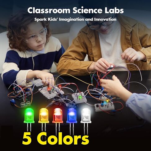 Weslymoo 360 Pcs 5mm Led Diode Lights，5 Colors Led Diode Assortment Kit for DIY Light Kit in Science Project and Christmas Lights Replacement (White/Red/Blue/Green/Yellow) in Kuwait