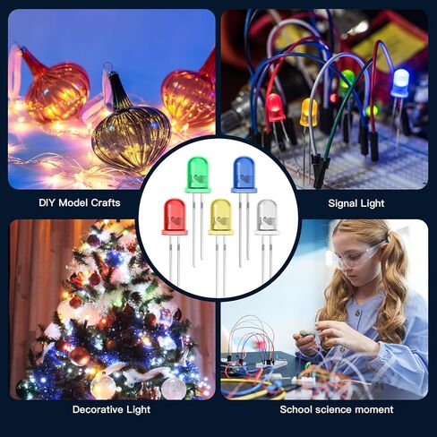 Weslymoo 360 Pcs 5mm Led Diode Lights，5 Colors Led Diode Assortment Kit for DIY Light Kit in Science Project and Christmas Lights Replacement (White/Red/Blue/Green/Yellow) in Kuwait