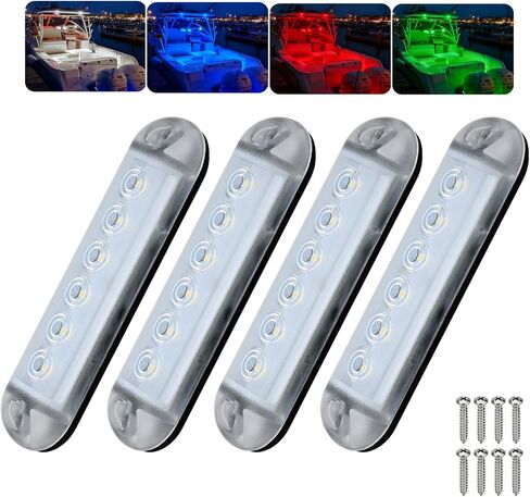 rgbw قارب أدى ضوء المجاملة 12v 4pcs، 8 بوصة البحرية شريط الضوء المجاملة، IP67 للماء قارب المقصورة أضواء الإضاءة الداخلية لالمراكب الشراعية العائمة باس يخت كاياك in Kuwait
