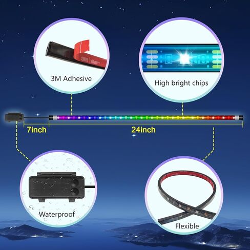 Marine Boat Lights Strip Battery Powered Golf Cart Light, 4 Pcs 24’’ 9V IP67 Waterproof Boat Interior Deck Courtesy Lights for Kayak Paddleboard Pontoon Skeeter Fishing Bass (Multi-color) in Kuwait