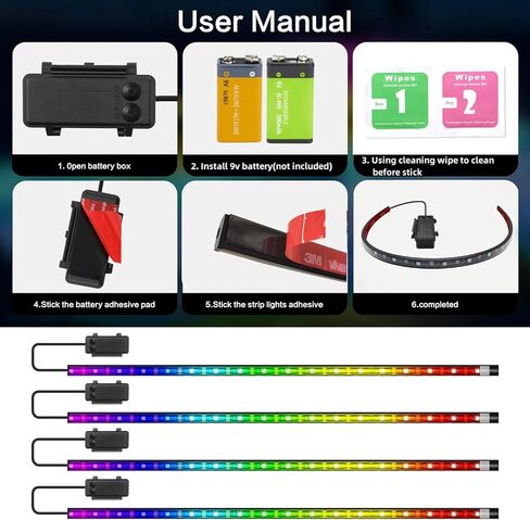 Marine Boat Lights Strip Battery Powered Golf Cart Light, 4 Pcs 24’’ 9V IP67 Waterproof Boat Interior Deck Courtesy Lights for Kayak Paddleboard Pontoon Skeeter Fishing Bass (Multi-color) in Kuwait