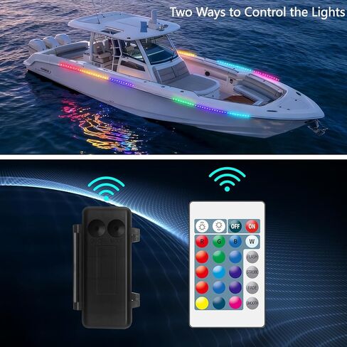 Marine Boat Lights Strip Battery Powered Golf Cart Light, 4 Pcs 24’’ 9V IP67 Waterproof Boat Interior Deck Courtesy Lights for Kayak Paddleboard Pontoon Skeeter Fishing Bass (Multi-color) in Kuwait