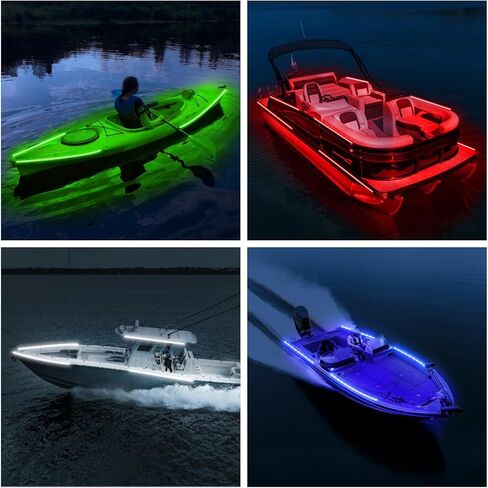 Marine Boat Lights Strip Battery Powered Golf Cart Light, 4 Pcs 24’’ 9V IP67 Waterproof Boat Interior Deck Courtesy Lights for Kayak Paddleboard Pontoon Skeeter Fishing Bass (Multi-color) in Kuwait
