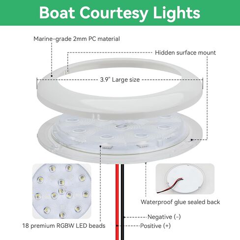 أضواء LED للقارب، إضاءة داخلية بحرية RGBW 12 فولت 3.9 بوصة، IP67 مصابيح مقصورة القارب المقاومة للماء، إضاءة فائقة السطوع مضادة للوهج للمركب الشراعي العائم in Kuwait