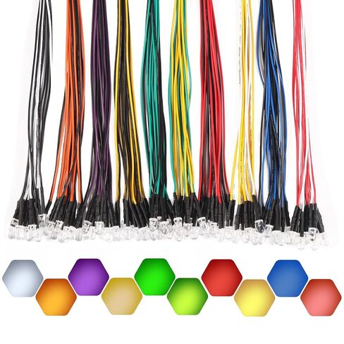 120 قطعة (6 ألوان × 20 قطعة) 5 مم صمامات LED ثنائية 12 فولت، مؤشرات LED مع أسلاك مطابقة للألوان 7.87 بوصة/20 سم، علبة بلاستيكية للإضاءة DIY، تجارب الدوائر، مشاريع الهوايات in Saudi Arabia